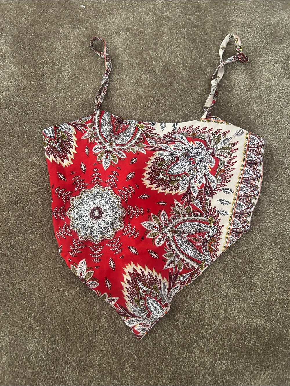 SHEIN Red Paisley Handkerchief Hem Cami Top